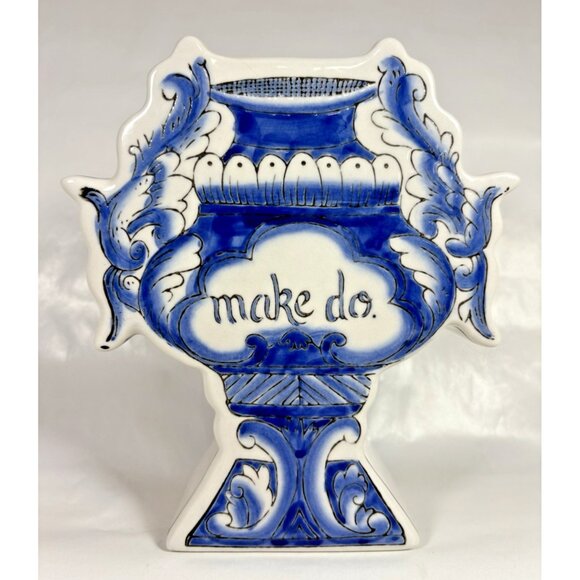 Molly Hatch Anthropologie Make Do Blue White Ceramic Vase Urn - Picture 3 of 11